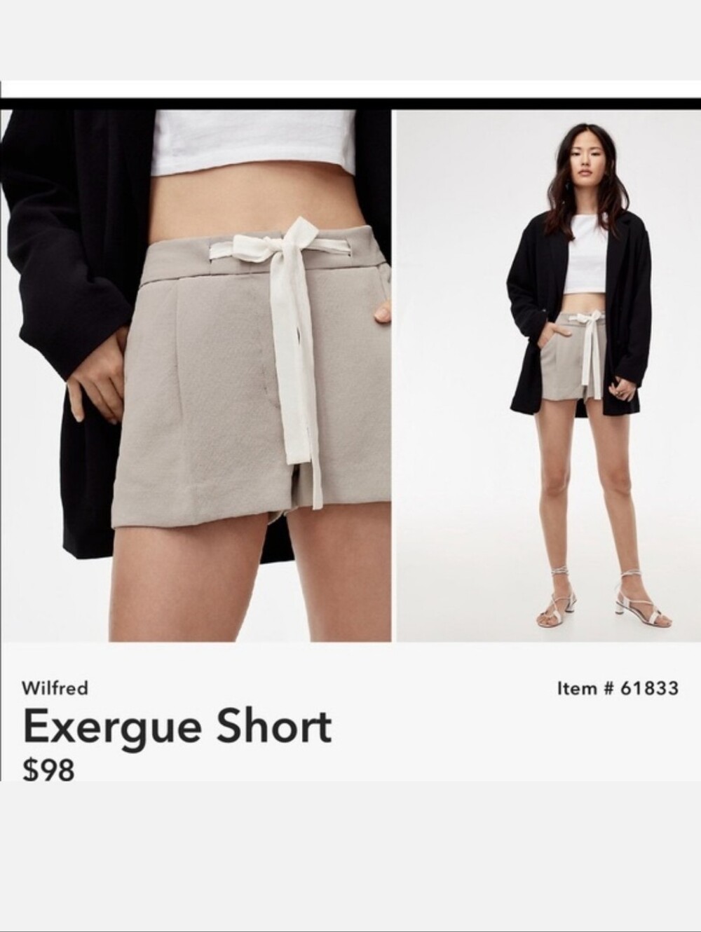 Wilfred High-Rise Taupe Shorts with Cream Waist Tie